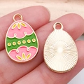 Easter egg charm with pink bunny floral patterns and golden textured back detail - Decorated Chick Egg (15142) / 1 Piece/Pack (14x22mm) / Pink and Green