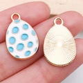 Easter egg pendant with white enamel and blue polka dots for DIY jewelry making - Polka Dot Egg (15143) / 1 Piece/Pack (14x22mm) / Blue & White
