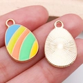 Easter egg charm pendants with colorful stripes and gold back for DIY jewelry making - Striped Egg (15145) / 1 Piece/Pack (14x22mm) / Colorful