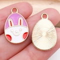 Cartoon Easter bunny egg pendant in purple enamel with a gold metal finish - Rabbit Design Egg (15149) / 1 Piece/Pack (14x22mm) / Purple White