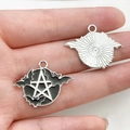 Gothic black bat charm with white pentagram star for DIY jewelry and keychains - Pentagram Bat Style / 21x28mm