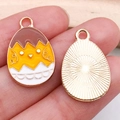 Easter chick enamel pendant in gold finish with cute cracked egg detail for DIY jewelry - Eggshell Chick Egg (15150) / 1 Piece/Pack (14x22mm) / Tan