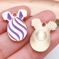 Pink and white striped Easter bunny egg charm with gold metal base for DIY jewelry - Purple Striped Rabbit Ear Egg (18597) / 1 Piece/Pack (17x22mm) / KC Gold / Purple