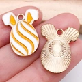 Easter rabbit egg charm with white and yellow enamel stripes and gold metal backing - Yellow Striped Rabbit Ear Egg (18598) / 1 Piece/Pack (17x22mm) / KC Gold / Yellow