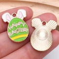 Green Easter egg charm with bunny ears and Happy Easter text in golden finish - Happy Easter Rabbit Ear Egg (18599) / 1 Piece/Pack (17x22mm) / KC Gold / Green