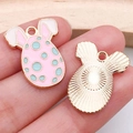 Pink Easter egg charm with bunny ears and light blue polka dots for DIY jewelry - Pink Spotted Rabbit Ear Egg (18601) / 1 Piece/Pack (17x22mm) / KC Gold / Pink