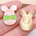 Enameled Easter bunny egg pendant in gold alloy for DIY jewelry bracelet making - Mirror Flower Rabbit Ear Egg (18602) / 1 Piece/Pack (17x22mm) / KC Gold / Colorful