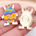 Easter bunny egg charm with colorful wave pattern and golden back for DIY jewelry - Rabbit Ear Gnome Egg (18603) / 1 Piece (19x26mm) / KC Gold / Wavy