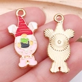 DIY gnome charm with red striped hat and bunny ears holding a green clover for bracelets - Red Hat Gnome (18605) / 1 Piece/Pack (13X26mm) / KC Gold / Red