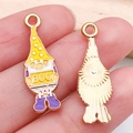 Cartoon gnome charm with BOOO sign and purple boots for DIY jewelry projects - Yellow Hat Gnome (BOO)(18606) / 1 Piece (9x26mm) / KC Gold / Yellow
