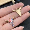 Enamel floral pattern on bull skull alloy pendant for DIY jewelry accessories - Purple Enamel Rose Bull Skull (19489)