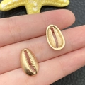 Pair of KC gold alloy cowrie shell pendants for DIY jewelry making and bracelets - KC Gold Marine Shell Style (11632)