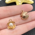 KC gold sea shell charms with pearls for DIY bracelets and marine themed jewelry - KC Gold Marine Pearl Shell with Bead Style (12047)