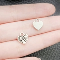 Antique silver heart charms with ribbon bow design for DIY jewelry making - Antique Silver Heart Bow Style (19428)