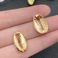 Golden shell-shaped alloy pendants with natural spiral texture for DIY jewelry making - KC Gold Oval Marine Shell Style (17670)