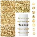Set of golden DIY spacer beads in star heart and round shapes for jewelry making - 8 Styles Combination Set (HK584) / 800 Pieces/Pack (100 Pieces per Style) / KC Gold