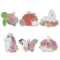 Set of 6 cartoon enamel animal charms with flowers for DIY jewelry making and crafts - Mixed Animal Floral Set of Six