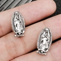Ασημένιες χάντρες Virgin of Guadalupe για χειροποίητα θρησκευτικά κοσμήματα DIY - Αντίκ Ασημί Μεγάλη Χάντρα Διαχωρισμού (14712)