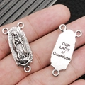 Αντίκες ασημένιο Our Lady of Guadalupe θρησκευτικό μενταγιόν με τρεις τρύπες για κοσμήματα - Αντίκ Ασημί Σύνδεσμος Τριών Οπών Εικόνα (9820)