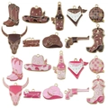 Lot de pendentifs de cowboy en émail rose et marron avec bottes et chapeaux pour bijoux - Collection Western Cowboy Styles Mixtes
