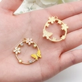 Pink and white floral alloy pendant with a yellow butterfly and sparkling rhinestones - Lotus Yellow Butterfly Ring Style (19001)