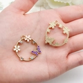 DIY jewelry charm with gold flower wreath, enamel butterfly, and sparkling rhinestones - Lotus Purple Butterfly Ring Style (19002)