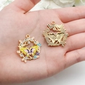 Goldener Schmetterling-Anhänger mit gelber Emaille und Strass für DIY-Schmuckherstellung - Gelber Schmetterling Kranz-Stil (19611)