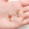 Red wine glass charm in gold alloy with enamel drop for DIY jewelry making - Enamel Wine Glass (10987) / Red
