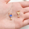 Miniature blue enamel and gold finish wine glass charms for DIY jewelry making - Enamel Wine Glass (11964) / Blue