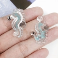 Transparent blue seahorse acrylic pendant with glitter for DIY keychains and jewelry - Lake Blue Sequin Seahorse Style (19755)