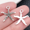 Colgantes de estrella de mar plateada en aleación para creación de joyas artesanales - Estrella de Mar Océano Plata Antigua (10382)