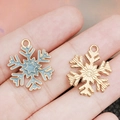 Colgantes de copo de nieve en esmalte y oro para accesorios de joyería artesanal DIY - Copo de Nieve Dorado KC Azul Lago (18061)