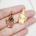 Pendentifs bouteille de vin émaillés rose et marron avec nœud pour bijoux DIY - Style Bouteille Cœur Émail Brun