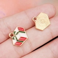 Colgante hexagonal de caja de regalo de Navidad con rayas rojas y lazo verde para DIY - Caja de Regalo de Navidad Dorado KC Roja (18065)