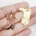 Pendentifs bottes de cow-boy émaillées marron avec étoiles dorées pour bijoux DIY - Style Botte de Cowboy Émail Brun