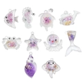 Pendentifs marins en résine violette lumineuse incluant poulpe et crabe pour bijoux DIY - Lot de Variétés d'Animaux Marins en Résine Violette (SN971)