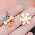 Colgante de copo de nieve en esmalte de colores y metal dorado para joyería de Navidad DIY - Copo de Nieve de Navidad Multicolor (19562)