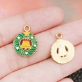 Colgante de corona navideña de aleación con esmalte verde y reverso dorado - Campana de Corona de Navidad Verde (19563)