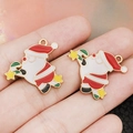 Colgante de Papá Noel esmaltado con bastón y estrella para creación de joyas DIY - Papá Noel con Bastón de Caramelo Blanco (19571)