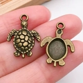 Colgante de tortuga de bronce vintage con bandeja ovalada para creación de joyas DIY - Tortuga Océano Bronce Antiguo (20717)