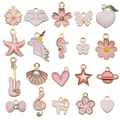 Pink enamel unicorn and floral alloy charms set for DIY jewelry making accessories - Enamel Pink Set (SN991)