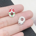 Miniatur Weihnachts-Kranz Anhänger mit roter Schleife und Emaille für DIY-Schmuck - Weißer Weihnachtskranzanhänger (14314)