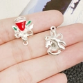 Colgante campana de Navidad de aleación de plata con esmalte rojo para pulseras - Colgante de Campana de Navidad Roja (14315)
