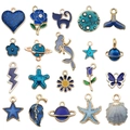 20pcs blue ocean themed enamel charms set with starfish and mermaid for DIY jewelry - Enamel Dark Blue Set (SN995)