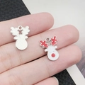 Colgante de reno navideño esmaltado con astas rojas y reverso plateado para joyería DIY - Colgante de Cabeza de Alce Blanco (9642)