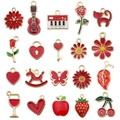 20-piece set of red enamel alloy charms including fruit, hearts and flowers for DIY jewelry - Enamel Red Set (SN996)