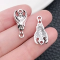 Colgante de murciélago plateado vintage con bucles dobles para creación de joyas DIY - Conector de murciélago de doble orificio (16945) / 1 Pieza/Paquete (10x20mm) / Plata antigua
