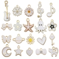 Set of 20 white enamel charms featuring music notes and guitar shapes for DIY jewelry - Enamel White Set (SN997)