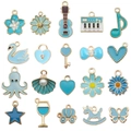 20pcs sky blue enamel charms set with gold plating in various DIY jewelry shapes - Enamel Lake Blue Set (SN998)