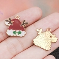 Colgante de gorro de reno navideño esmaltado con acabado de gota de aceite y reverso dorado - Gorro de Reno de Navidad Rojo (19584)
